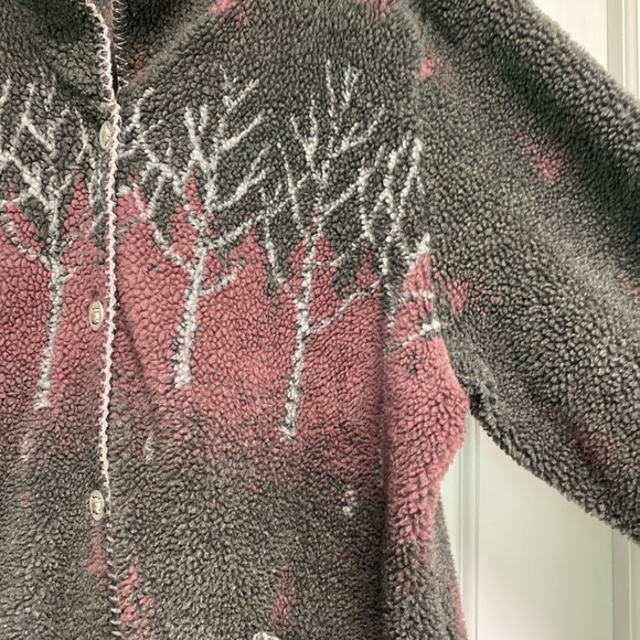 Vintage Artisans Fleece Jacket moose winter Trees Grey Mauve Size XL Women's - Picture 7 of 16